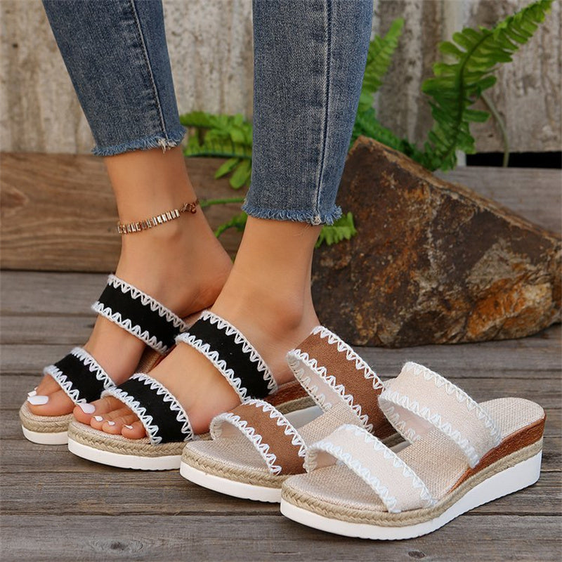 Load image into Gallery viewer, New Hemp  Slippers Sandals Double Wide Strappy For Women
