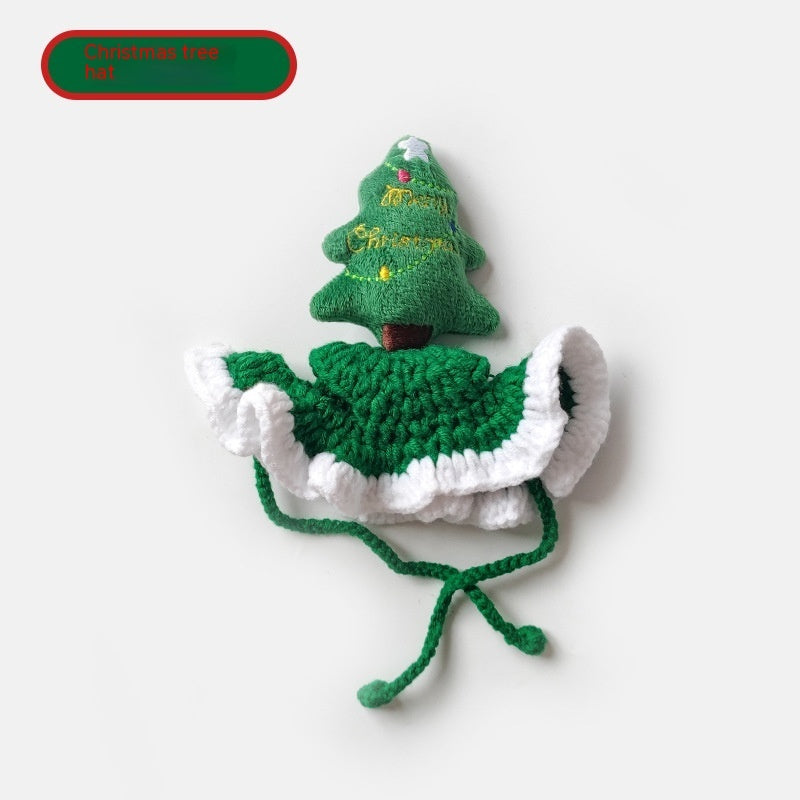 Load image into Gallery viewer, Christmas Tree Pet Head Cover Crocheted Hand-woven Cat Dog Hats
