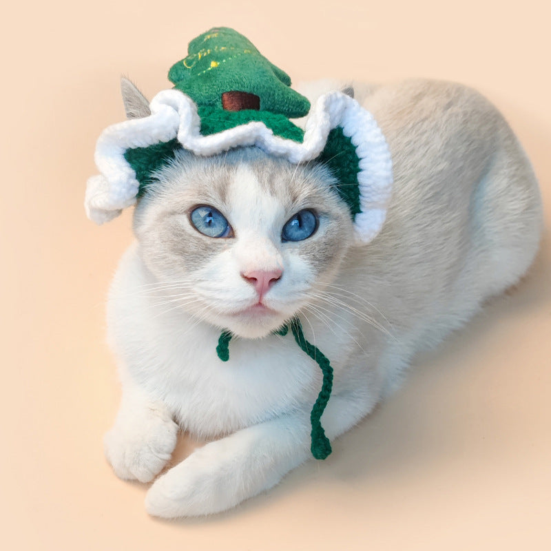 Load image into Gallery viewer, Christmas Tree Pet Head Cover Crocheted Hand-woven Cat Dog Hats
