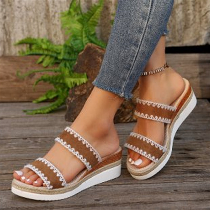 Load image into Gallery viewer, New Hemp  Slippers Sandals Double Wide Strappy For Women
